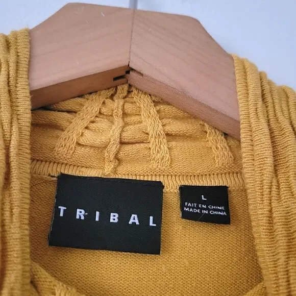 Tribal Mustard Yellow Mock Neck Knit Sweater Large - Picture 4 of 6